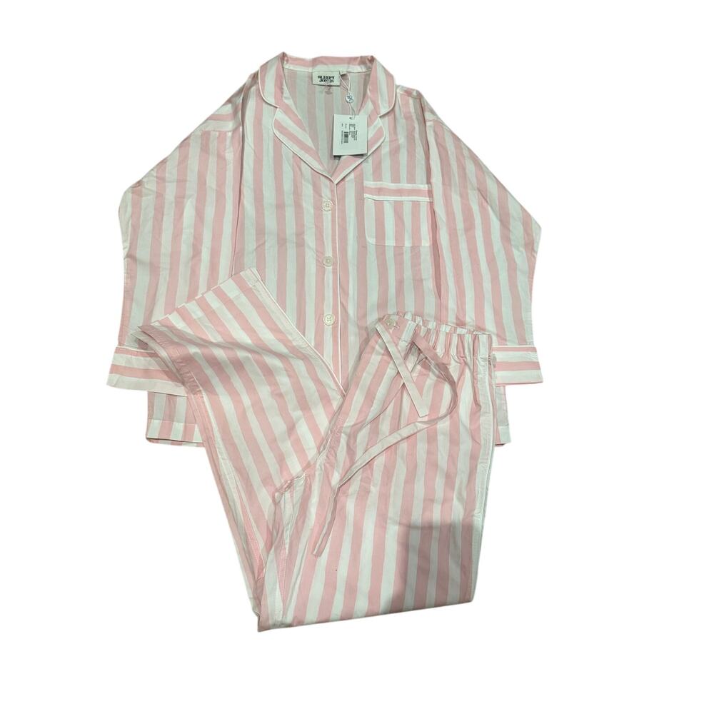 NWT Sleepy Jones Pink Marianne Stripe Pajama Top + Pant Set Womens SZ. XS $198